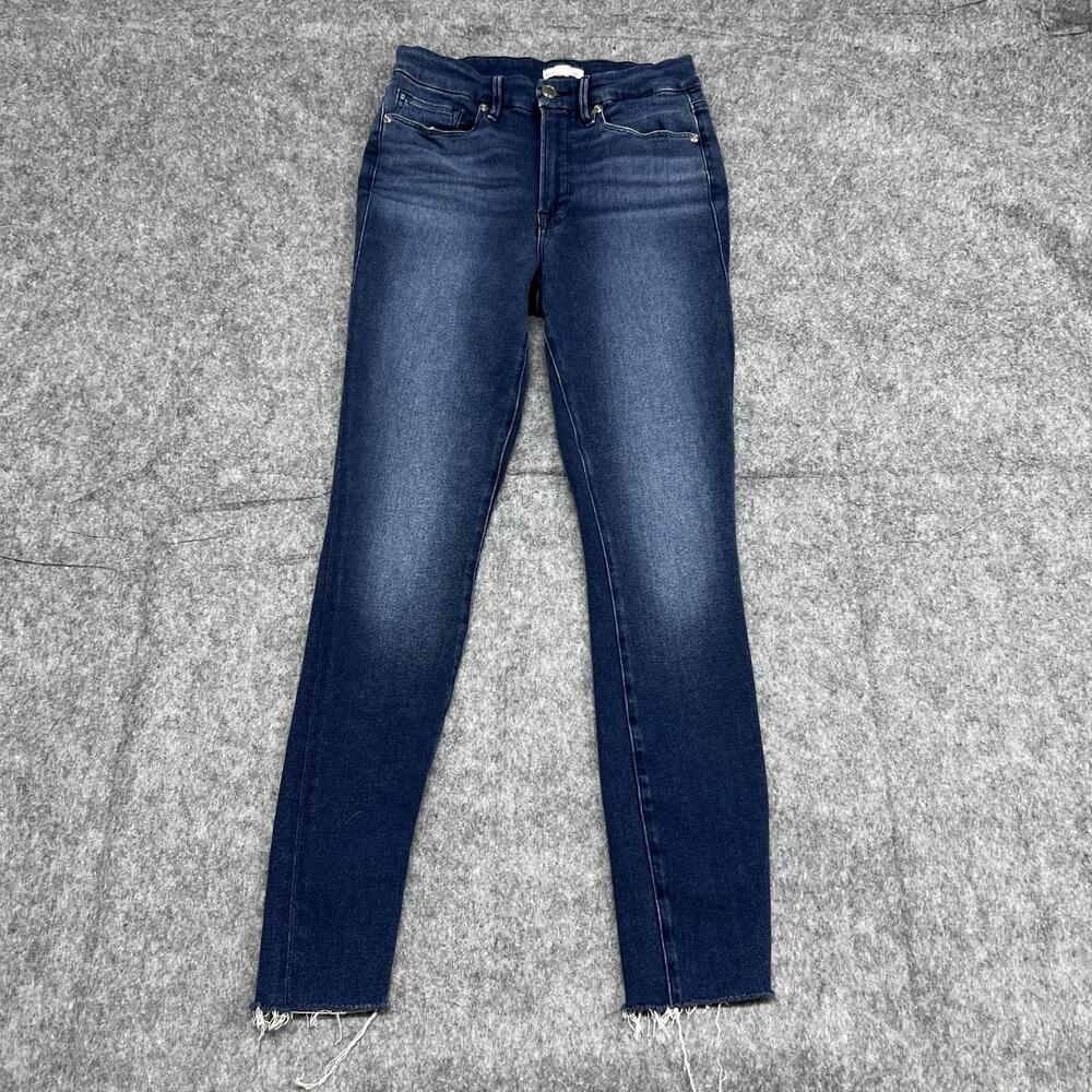 Good American Good Waist Jeans Womens 6/28 Blue Mid Rise Skinny Raw Hem Stretch